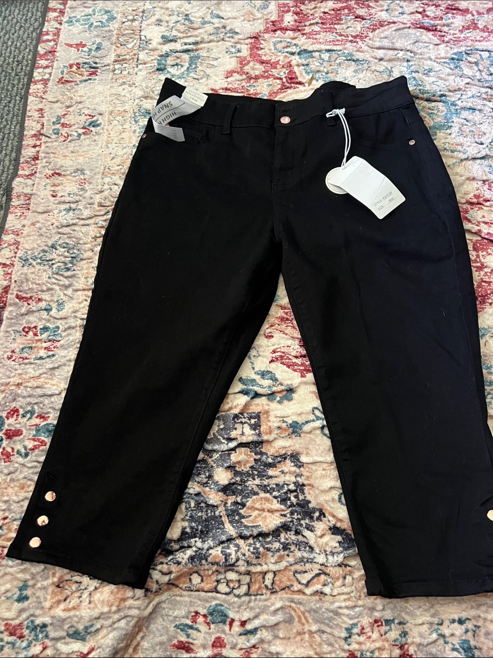 Black Women's Ankle Crop Jeans with Button